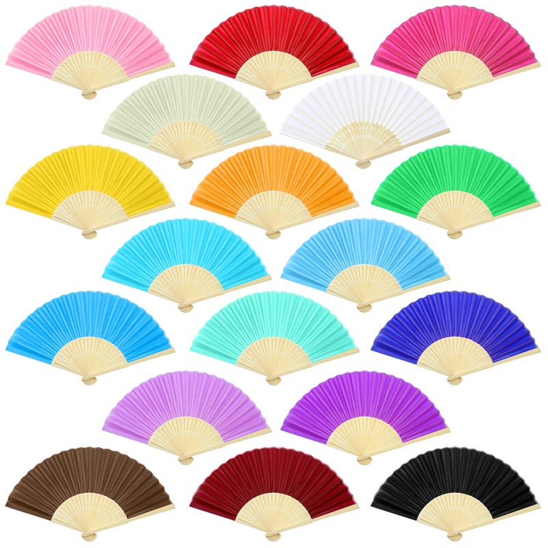 Aneco 18 Pieces 18 Colors Handheld Fans Cloth Hand Fans Bamboo Folding Fans for Wedding Decoration, Church Wedding Gifts, Party Favors, DIY Decoration - Image 1